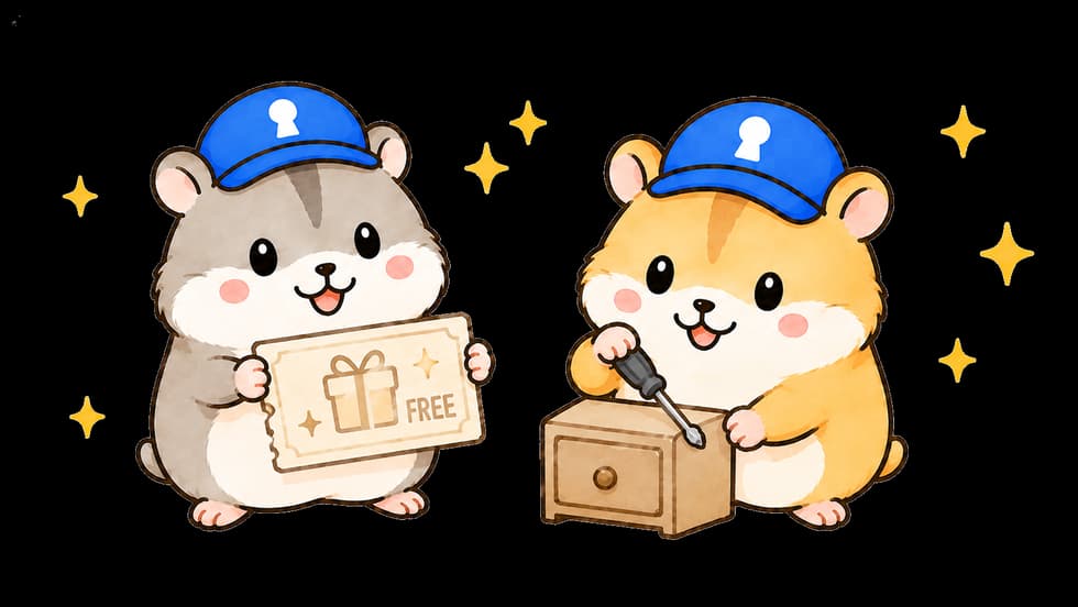 軽作業無料サービスを案内するハムスターのイラスト
